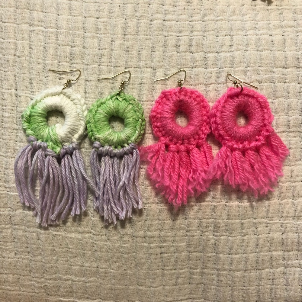 Bundle of 2 Crochet Boho Fringe Earrings (Handmade)